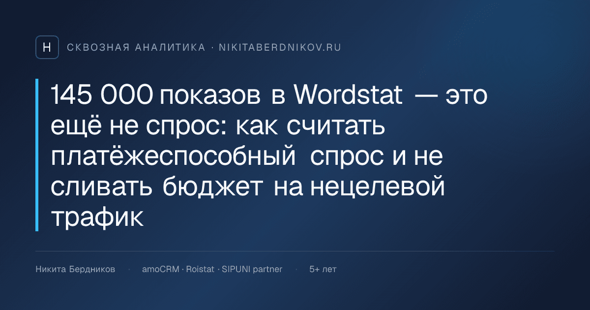145 000 показов в Wordstat — это ещё не спрос: как считать платёжеспособный спрос и не сливать бюджет на нецелевой трафик