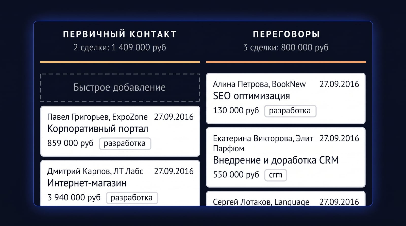 Ручное создание сделок и прямые заходы